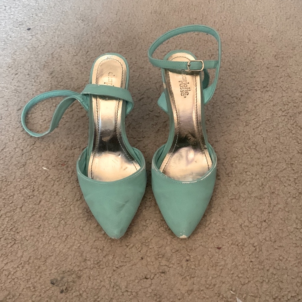 teal strappy heels